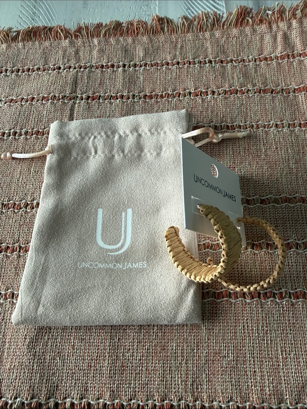 Uncommon James raffia woven hoop earrings nude color new!